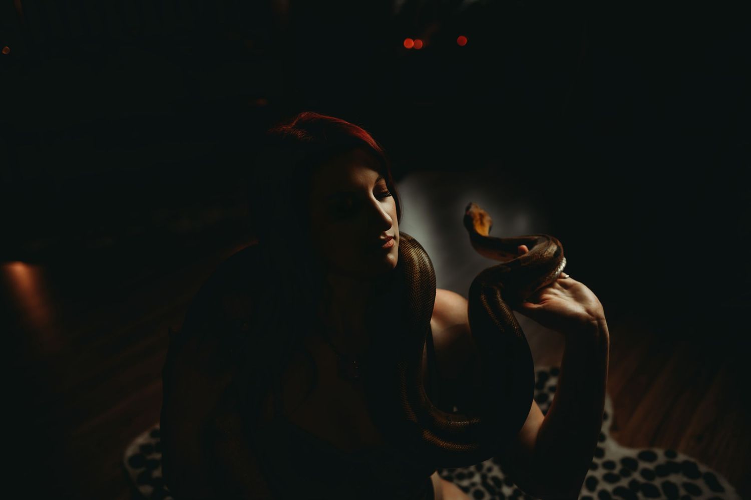 Dramatic silhouette portrait with moody lighting and shadows.