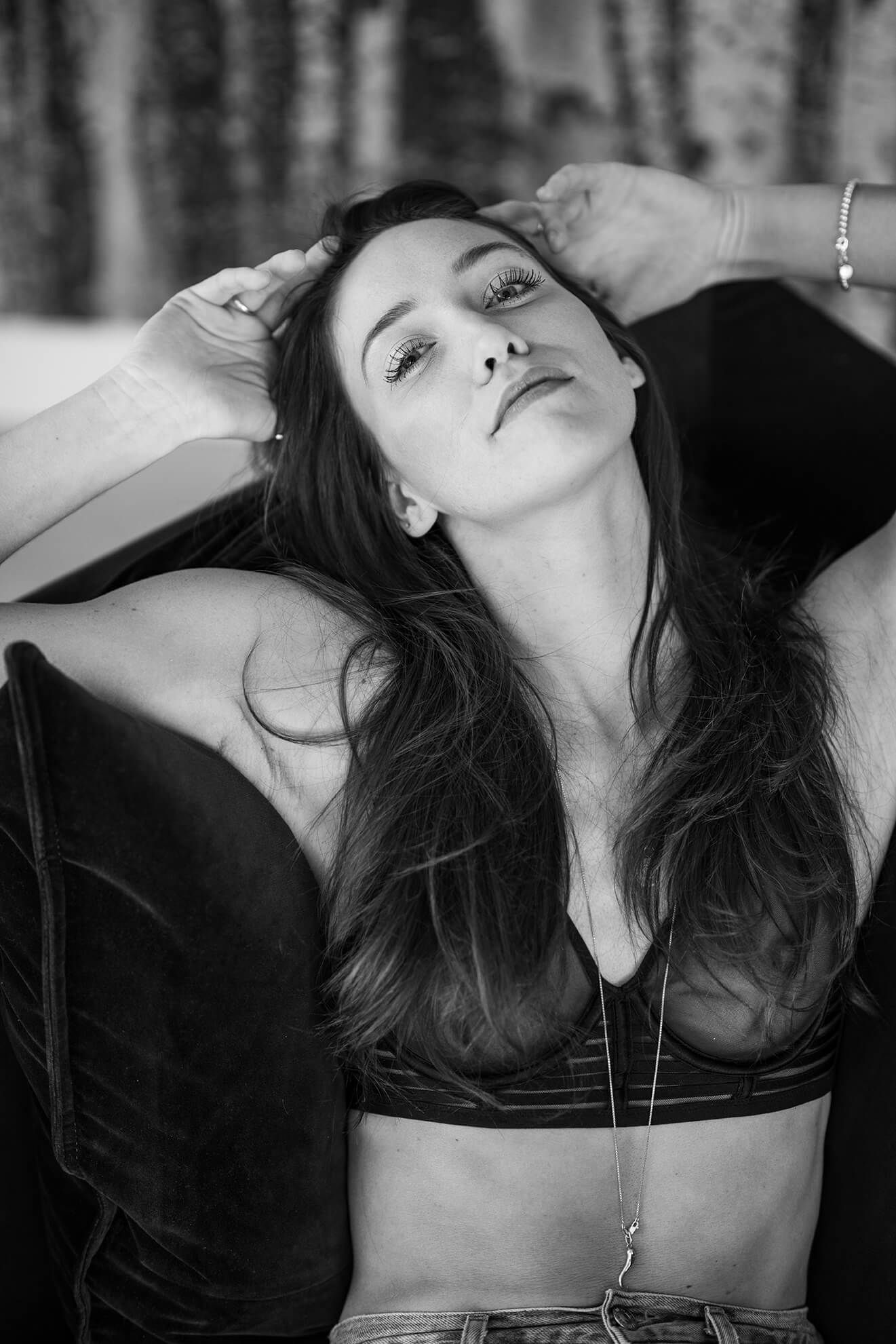 Artistic black and white close-up portraits with dramatic angles and lighting effects.