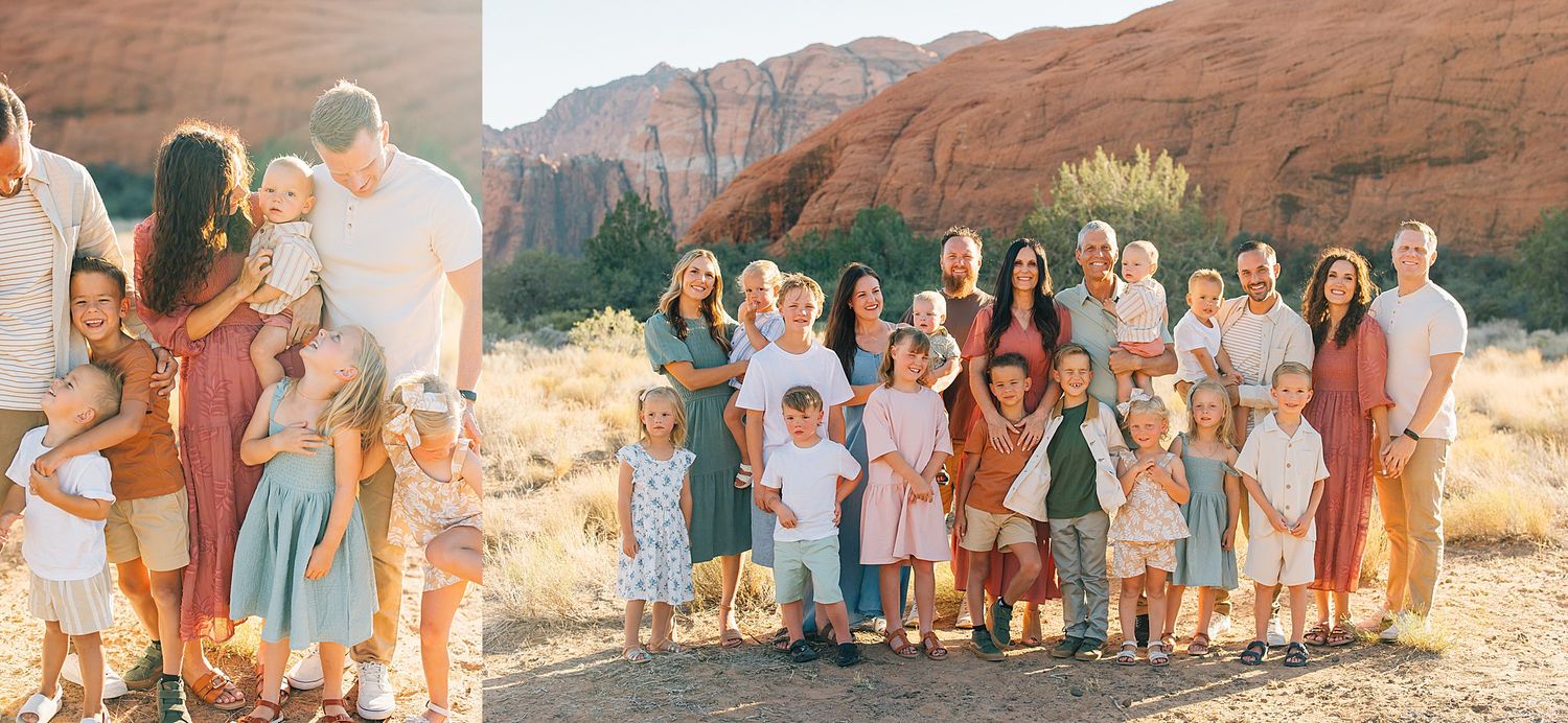 A panoramic mural painting depicts a crowd of people gathered in a desert landscape with red rock formations.