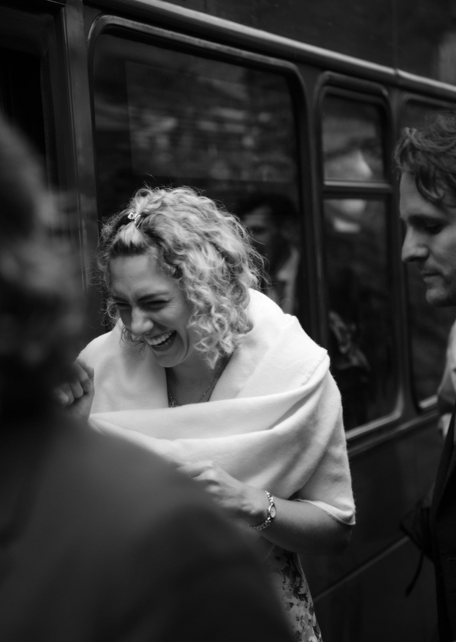 guest Candid photography laughing autumn heading to wedding reception