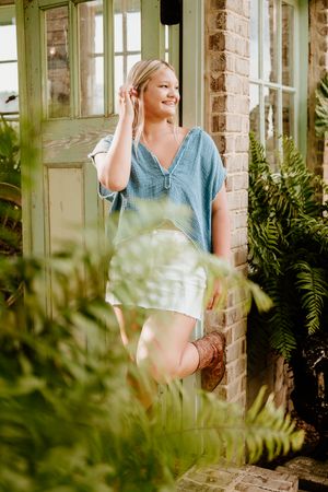 A collage showing multiple perspectives of a window scene with lush ferns and glass panes creating a bright, natural setting.