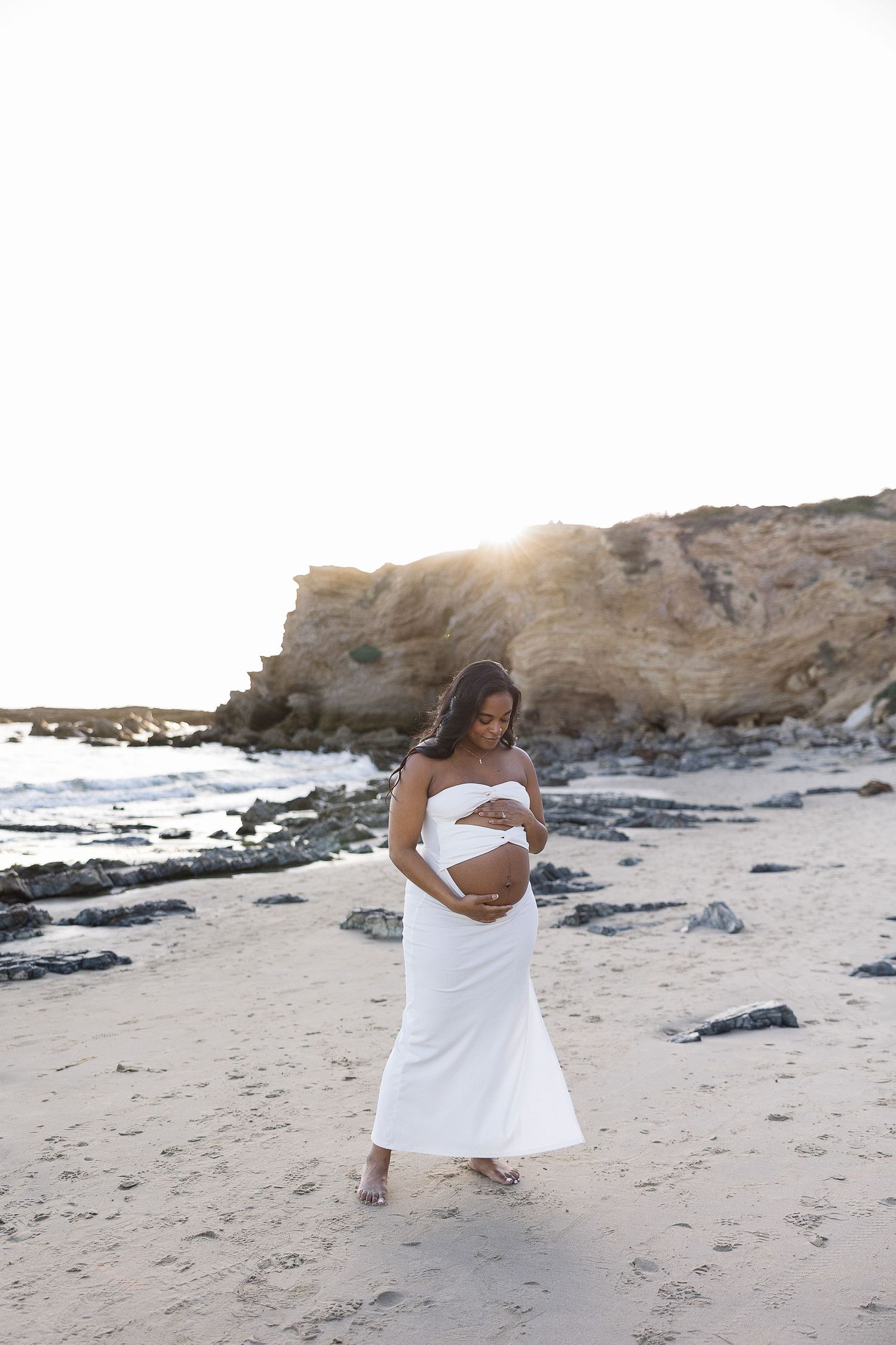 Barefoot maternity photos at the beach with Orange County photographer