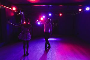 Guests dancing and celebrating at Johannesdal 1207 wedding reception Blue room