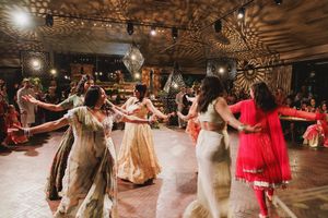 Guests dancing and celebrating at Johannesdal 1207 wedding reception Sangeet