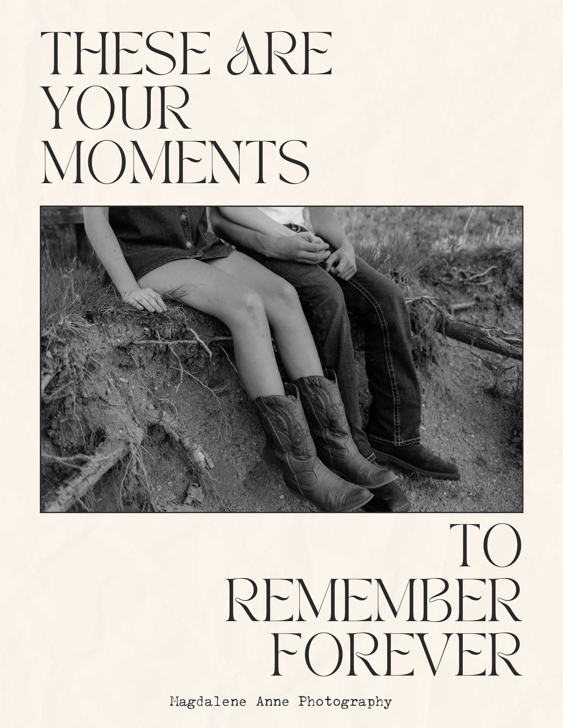 Black and white artistic photo collage showing legs and feet against natural backgrounds with text overlay.