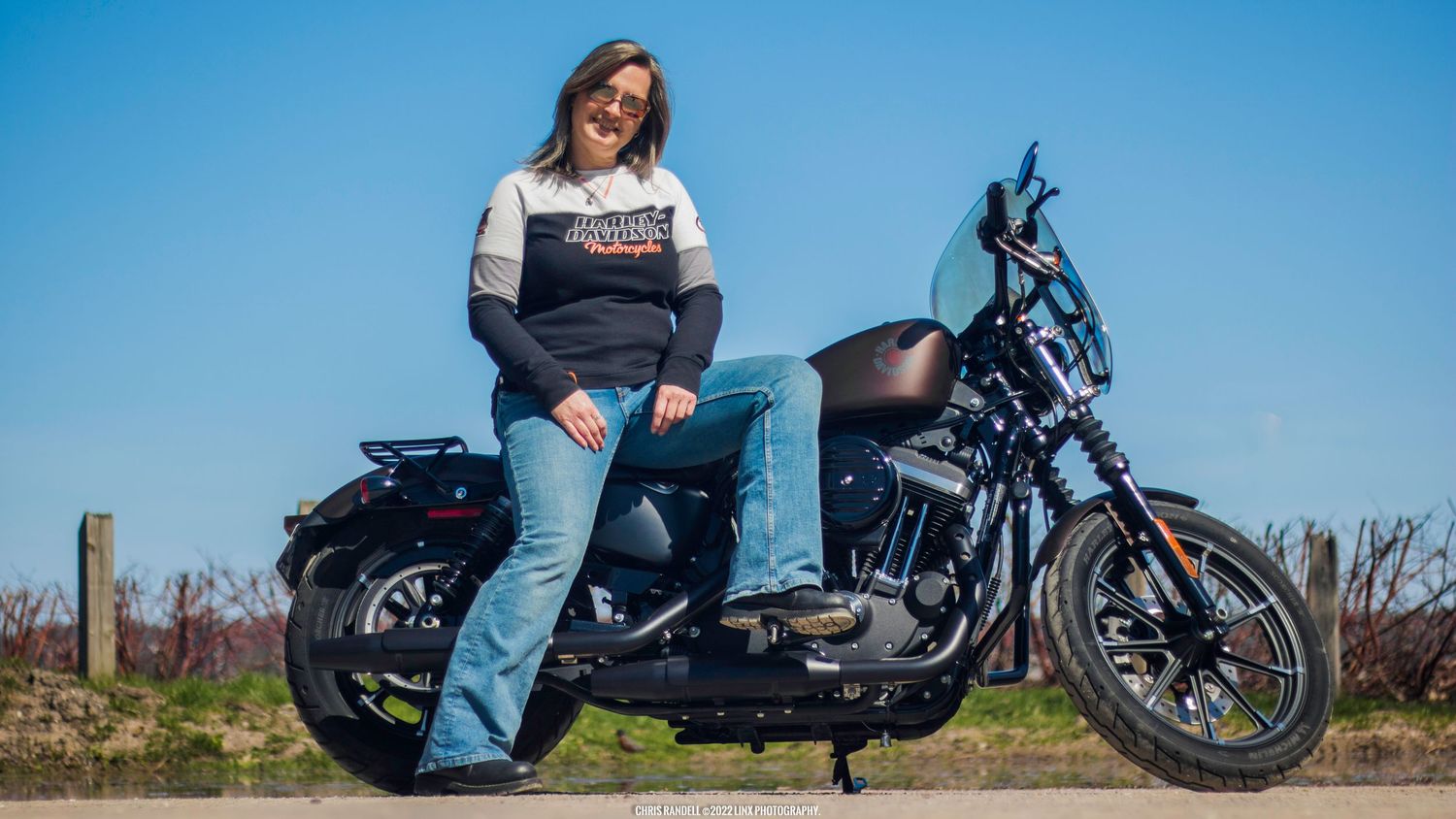 Kim Roberts, Harley Davidson Motorcycle, Women's International Ride Day photographed by Chris Randell, Linx Photography of Barrie Ontario