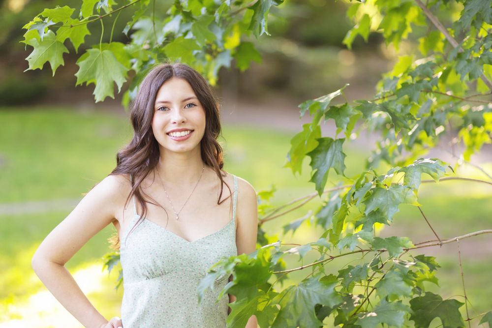 Outdoor senior photography at Enger Tower Park in Duluth Minnesota