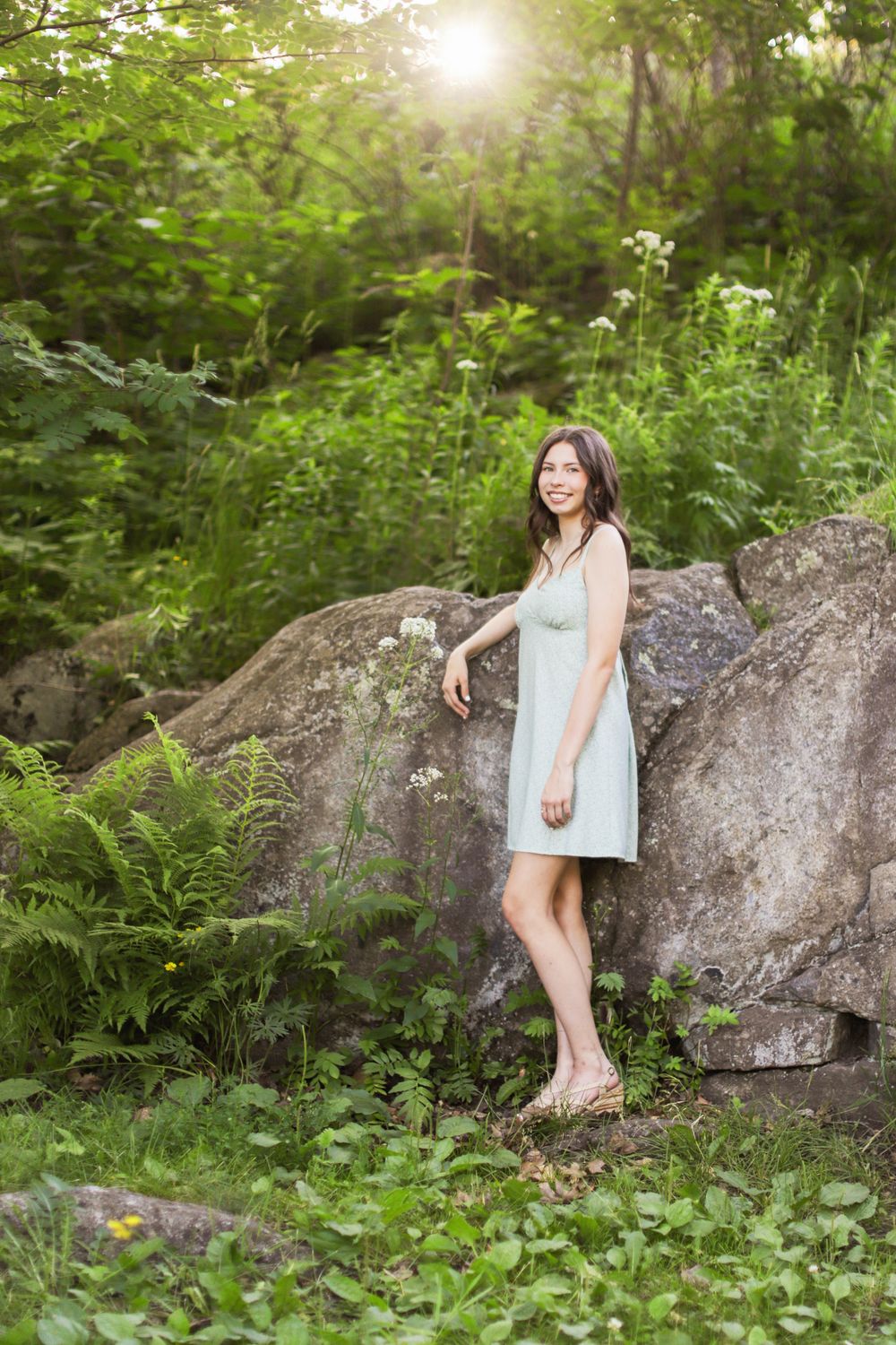 Relaxed senior portrait at Enger Tower Park in Duluth, MN
