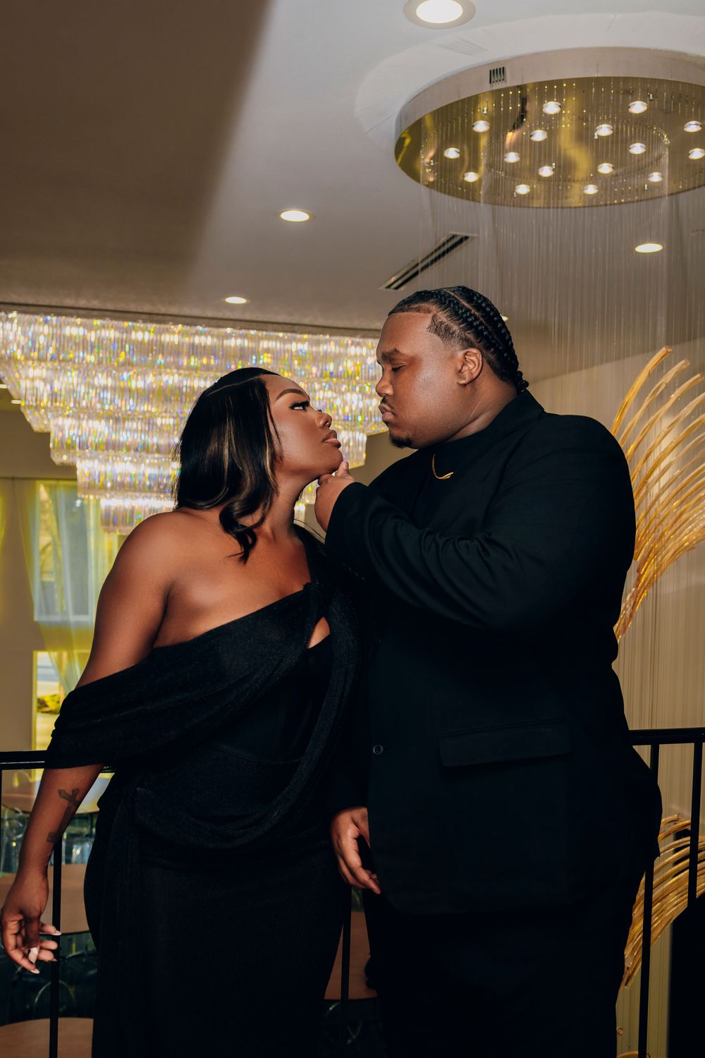 Romantic kiss engagement photo at Artis Event Center DeSoto TX
