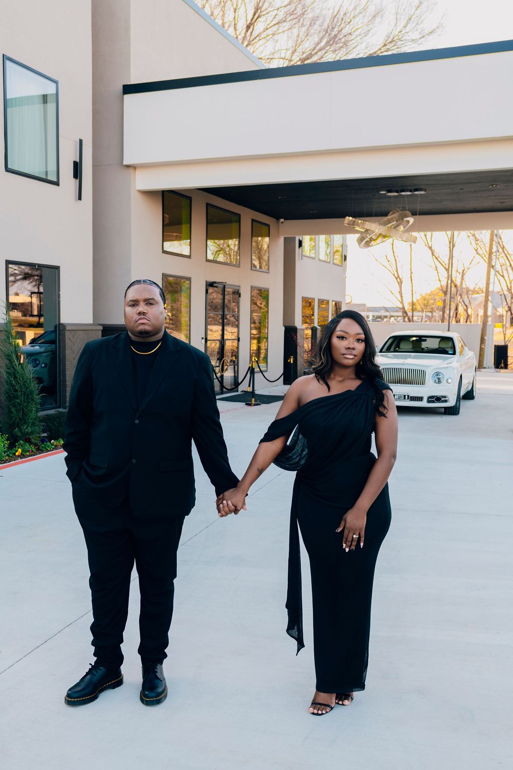 Engaged couple walking at Artis Event Center DeSoto TX engagement photos