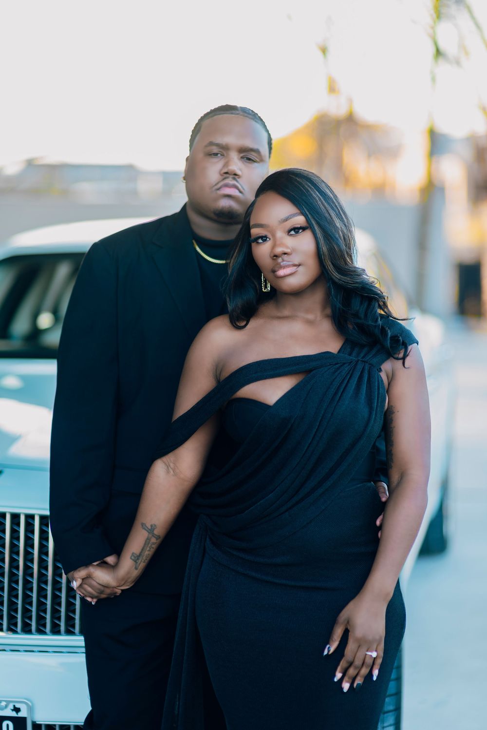 Engaged couple walking at Artis Event Center DeSoto TX engagement photos