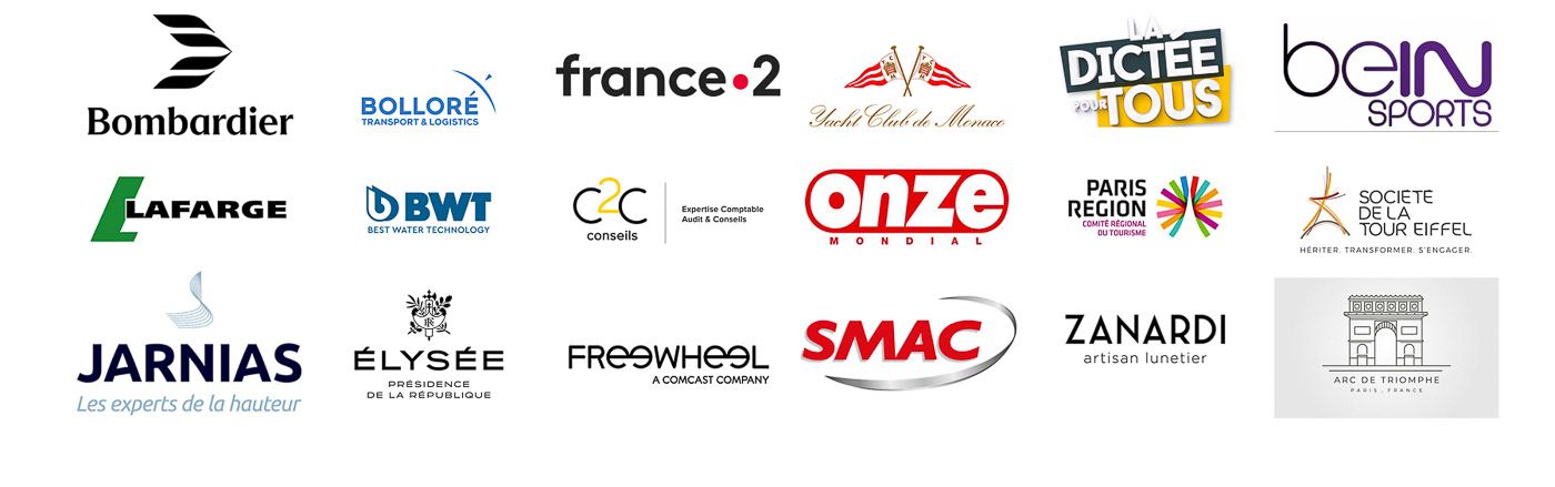 Collection of media company logos including France 2, beIN Sports, and other broadcasting networks arranged in a row.