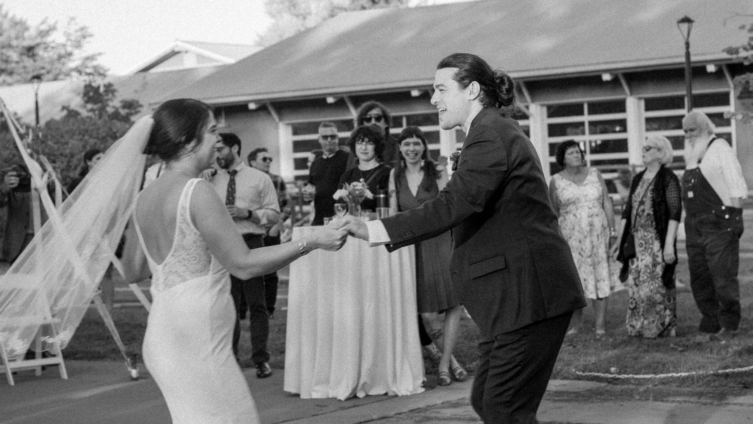 A couple dancing on their wedding day