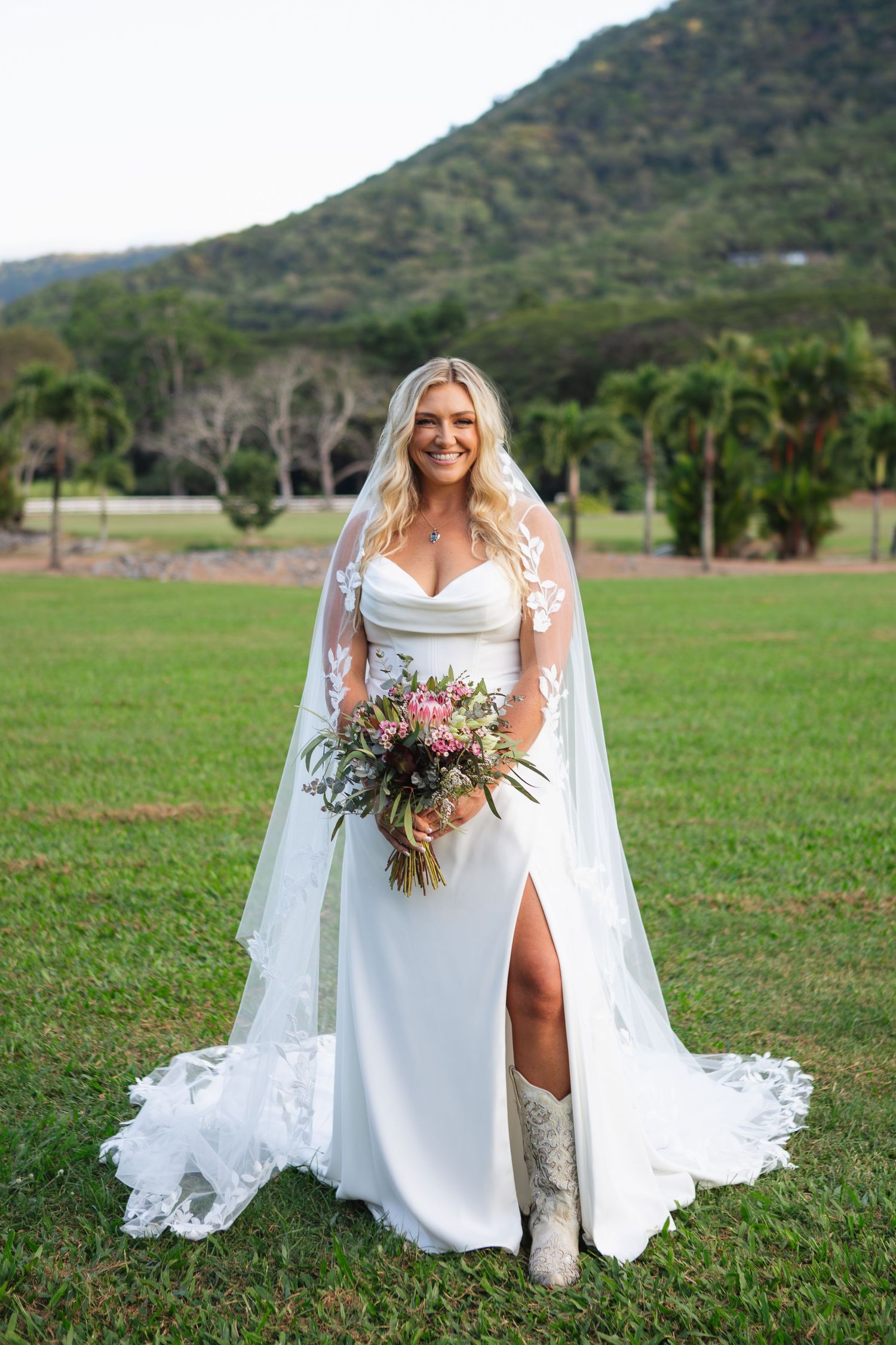 Bride smiling at country Port Douglas Wedding