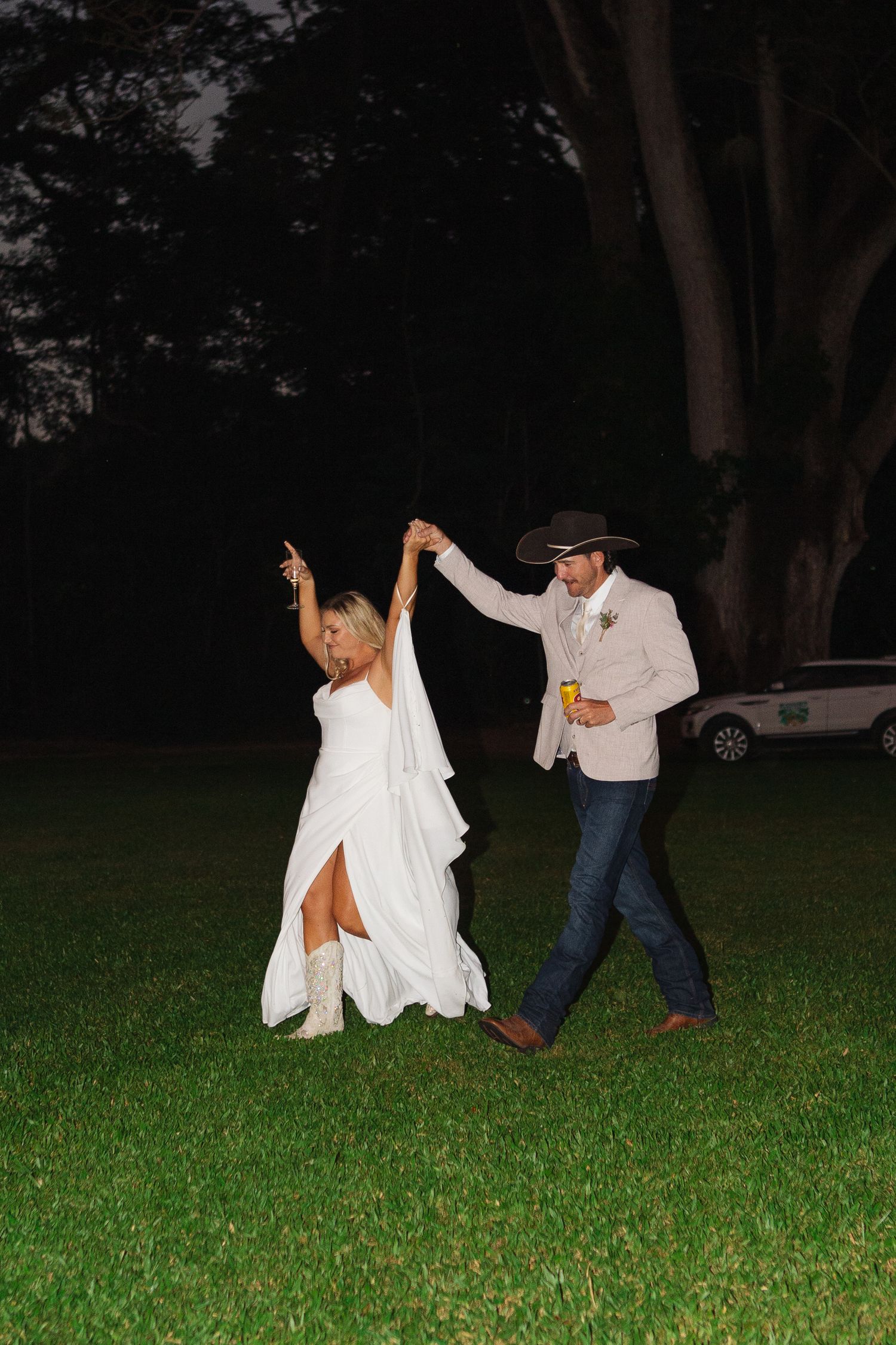 Bride and groom's grand entrance into wedding