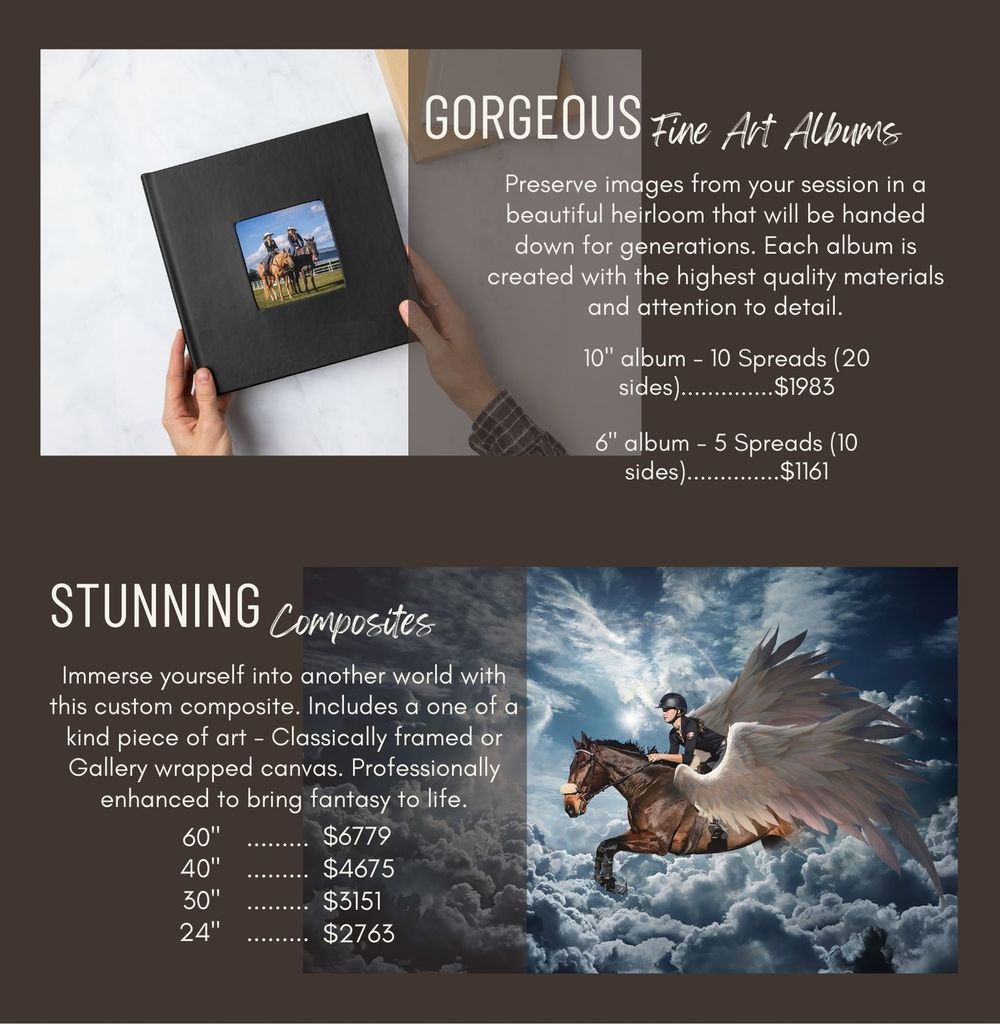 Fine art album and stunning composite horse photography pricing and samples.