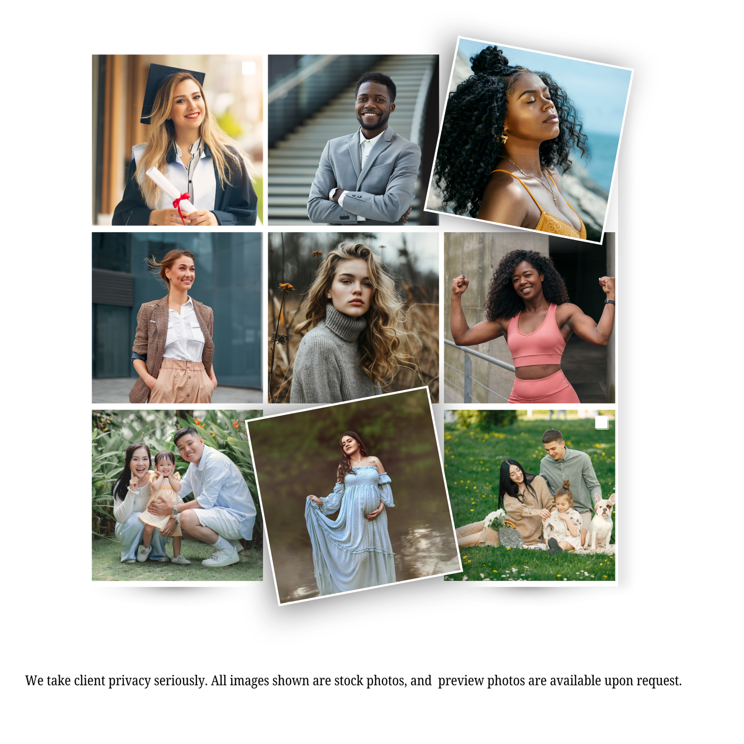 Portrait photography collection showcasing diverse lifestyle and fashion poses.