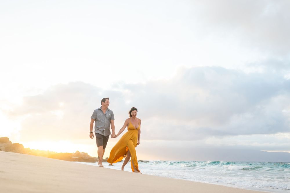 Wedding Anniversary couple sunset photo at Ironwood beach Maui Hawaii