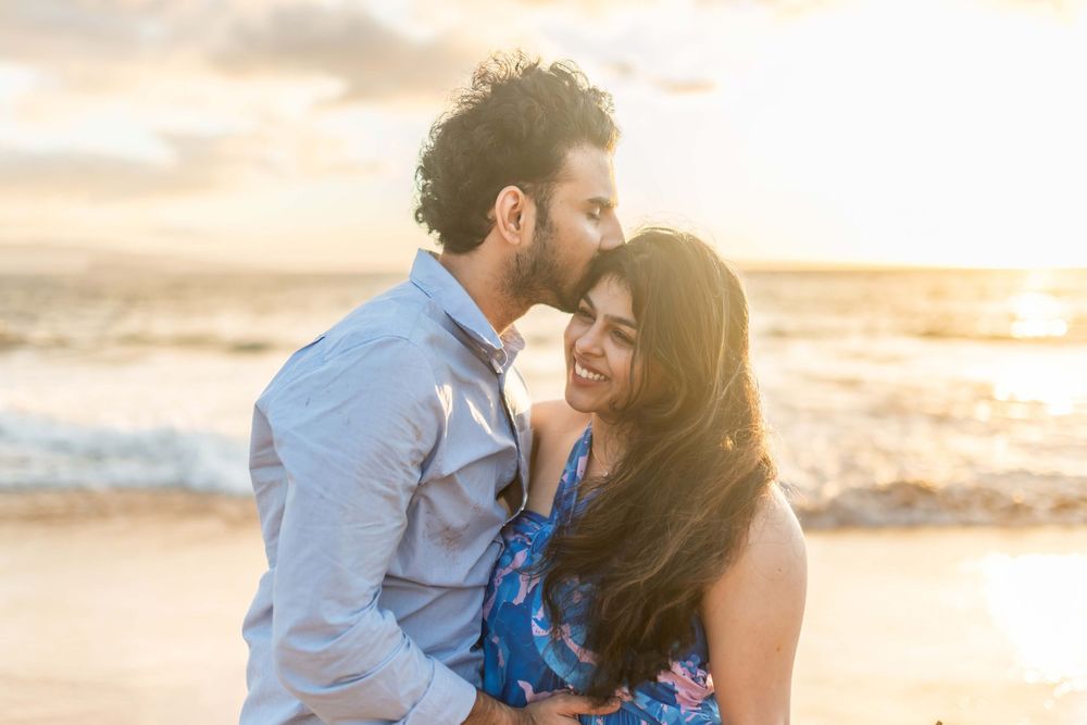 Wedding Anniversary couple sunset photo at Wailea beach Maui Hawaii