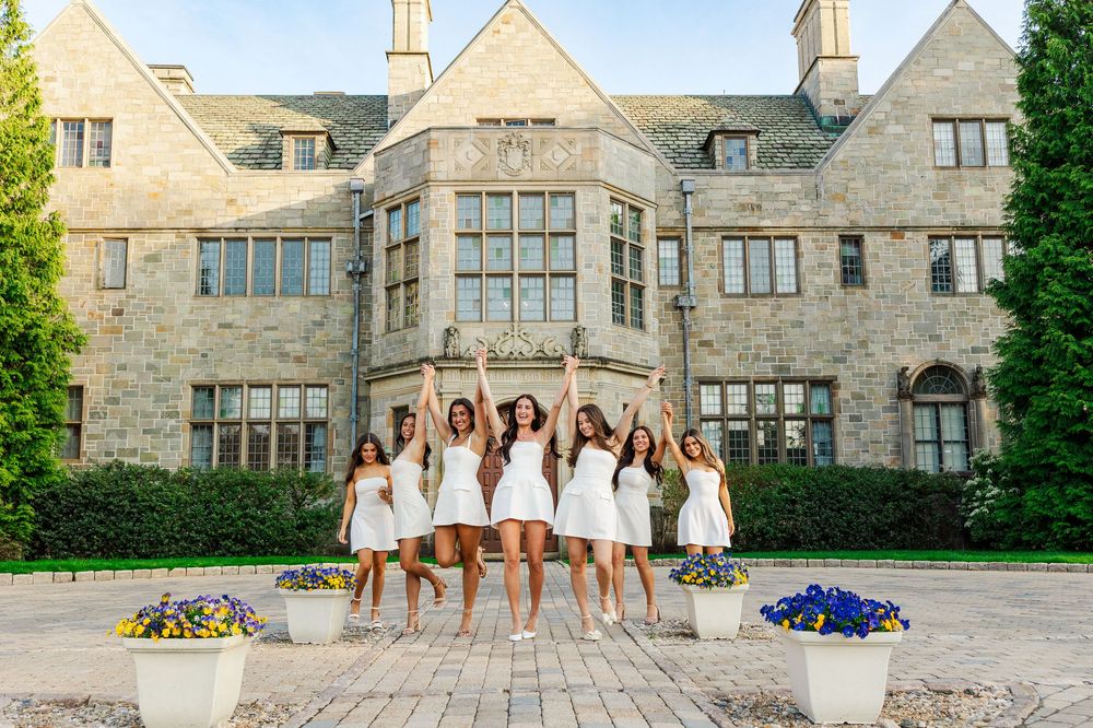 Fairfield University Graduation Photos Bellarmine Hall Stag Statue Fairfield Sign SeaGrape Senior Phots FairfieldGrads Group Friend Photos