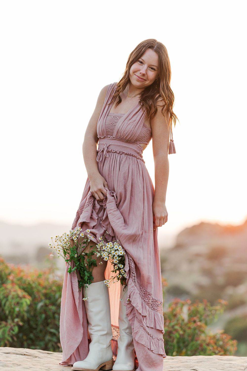 Simi Valley senior at Corriganville Park captured at sunset with yoga poses for unique, personalized senior photos.