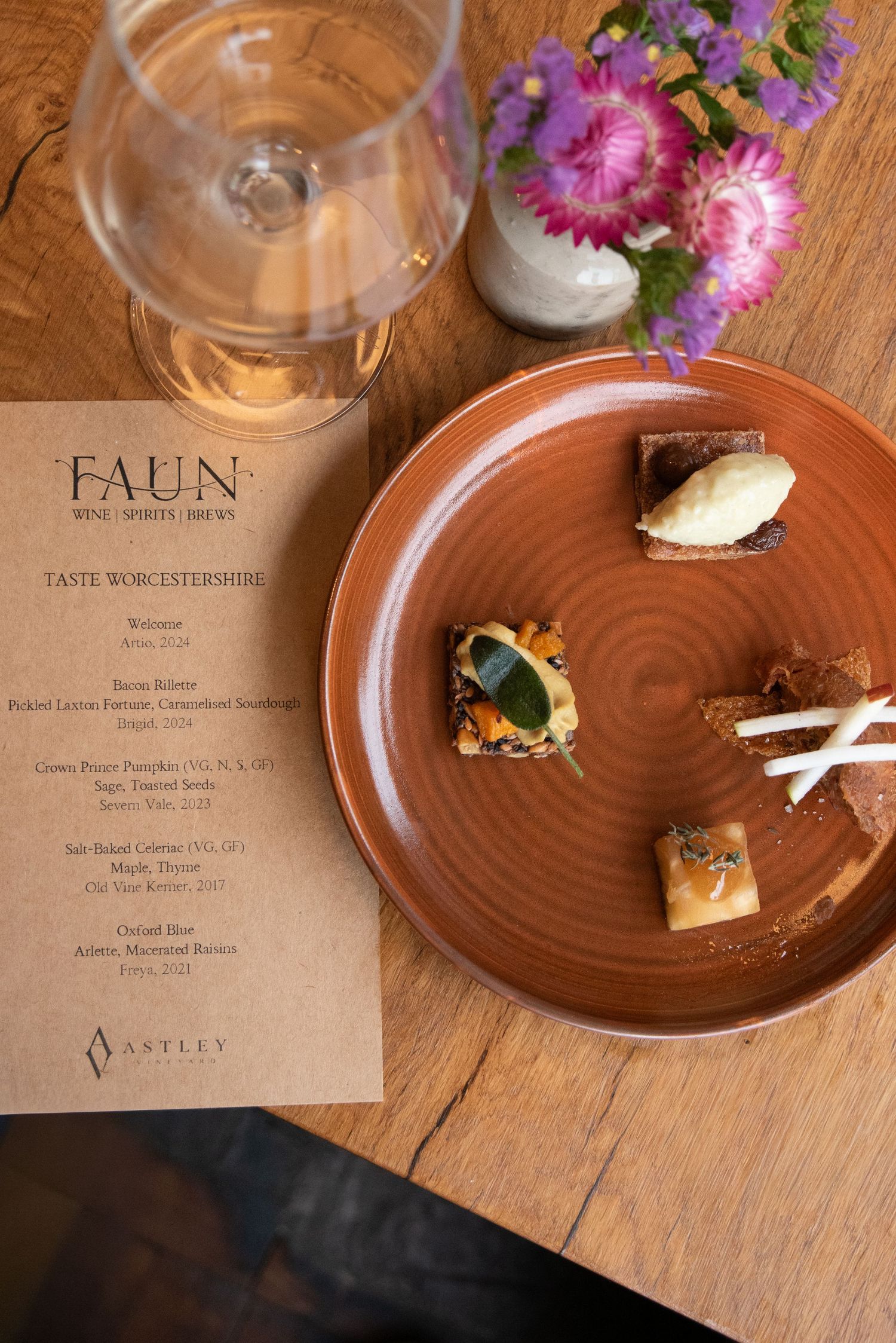 Taste Worcestershire menu at FAUN Wine Malvern, captured by Helen Yandell Photography for authentic local brand storytelling
