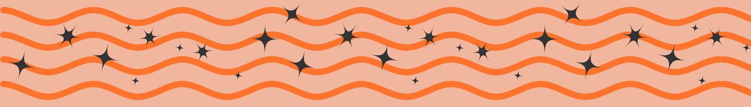 Orange wavy decorative border pattern with small dots and curved lines.