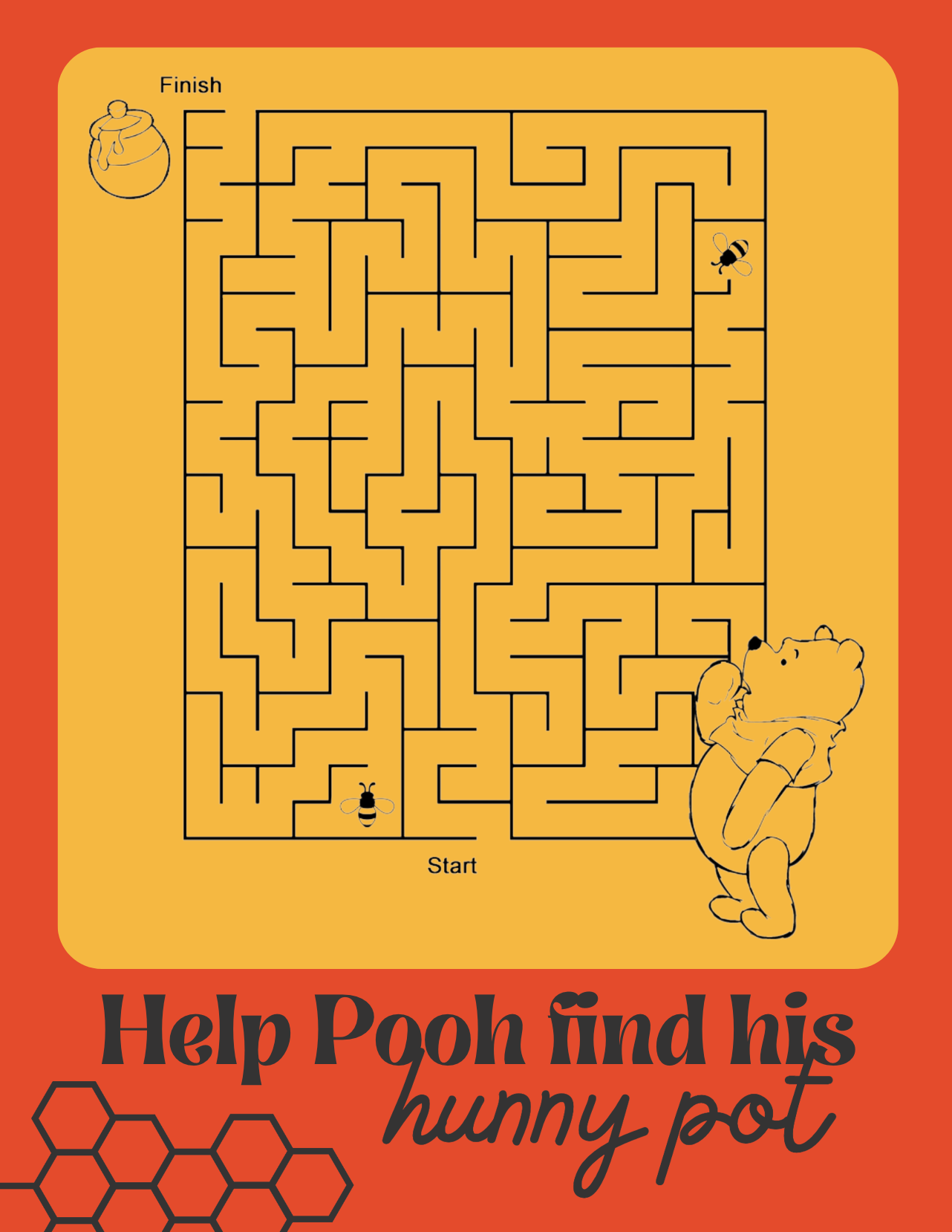 Maze puzzle featuring Winnie the Pooh trying to find his honey pot.