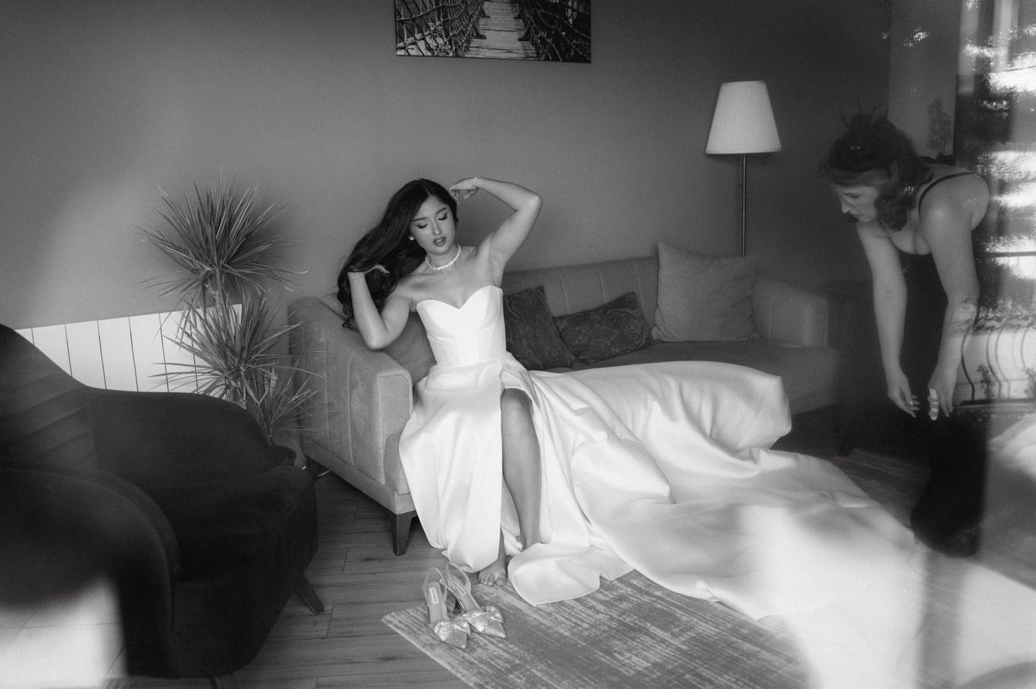 Composite of dramatic noir-style boudoir photographs showing silhouettes and moody poses in black and white.