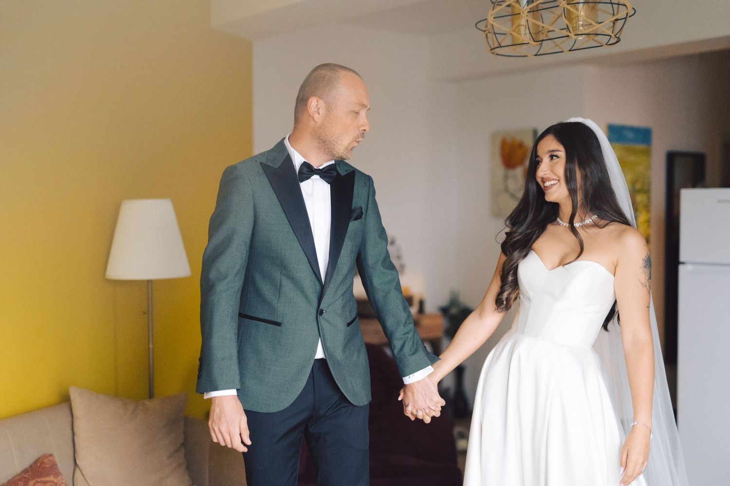 A wedding photography collage showing moments between a couple in formal attire at their ceremony.