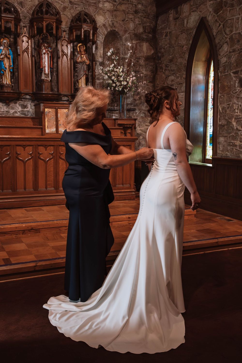 Intimate wedding ceremony at historic stone church Hudson Valley, NY