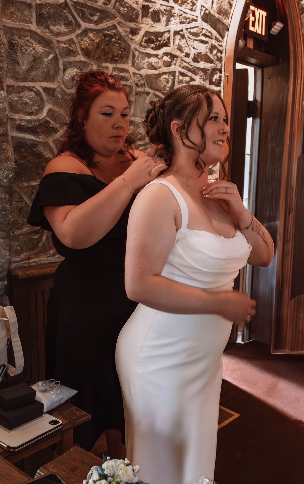 Intimate wedding ceremony at historic stone church Hudson Valley, NY