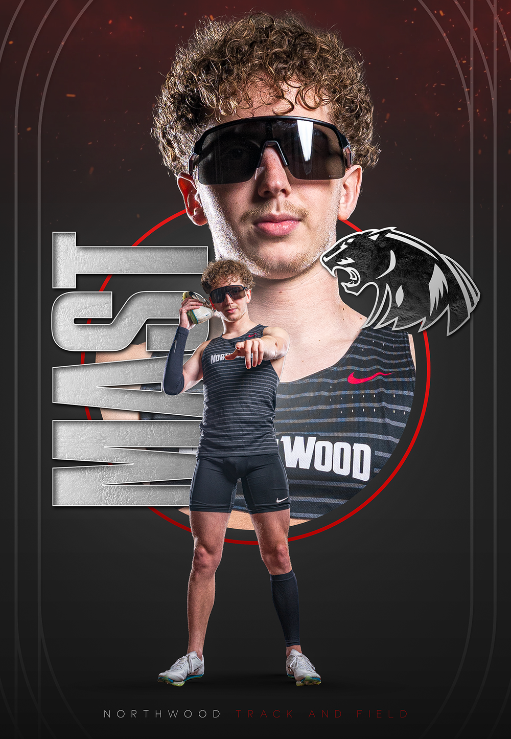 Custom Senior Banner showing athlete in uniform with dynamic lighting and photo manipulation along with school logo - Nappanee, Indiana