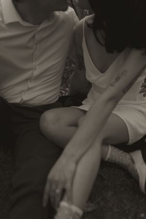Intimate black and white portrait showing tender connection.