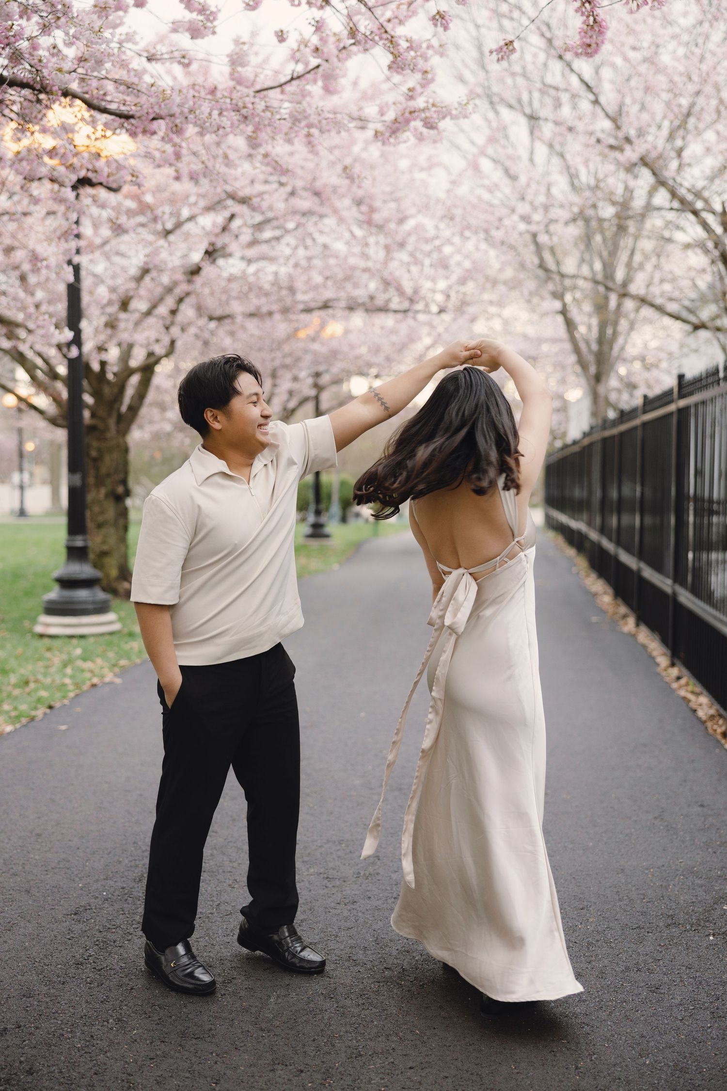 cherry blossom engagement photoshoot in Toronto