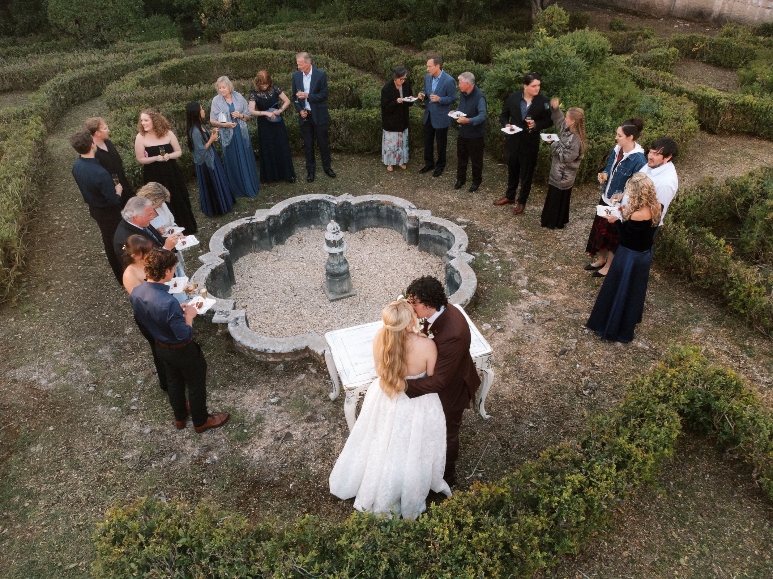 Aerial view of wedding celebration at Quinta do Torneiro