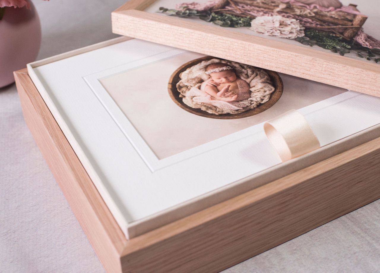 our timber photo boxes with matted prints inside the beautifully designed box, creating heirlooms for Gold Coast Families