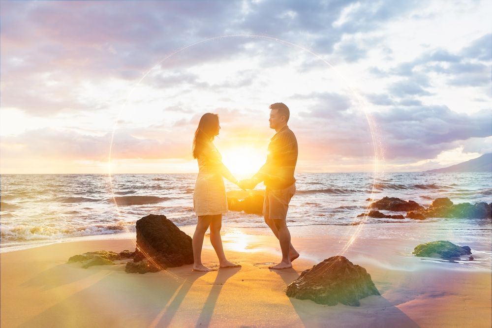 Maui couple engagement photographer photo against beautiful Maui sunset beach by ohwowfotos.