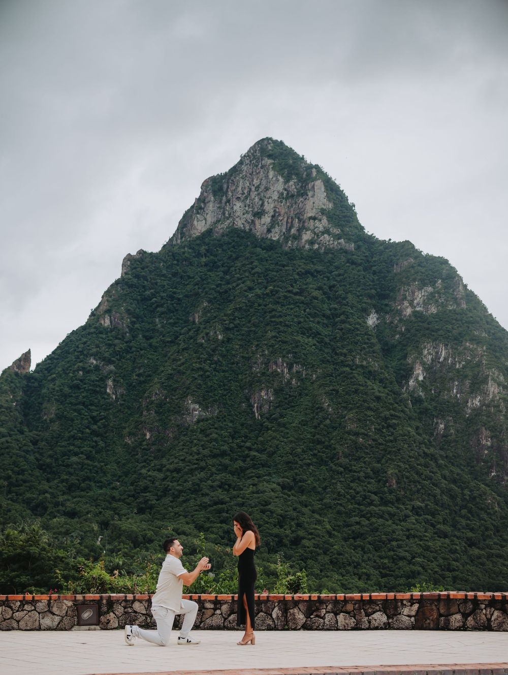 Saint Lucia engagement photographer captures Surprise proposal with engagement photoshoot at Stonefield Resort, Soufriere, St Lucia