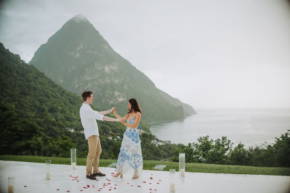 Saint Lucia engagement Photographer captures Surprise proposal with engagement photoshoot in Sugar Beach Viceroy, St Lucia