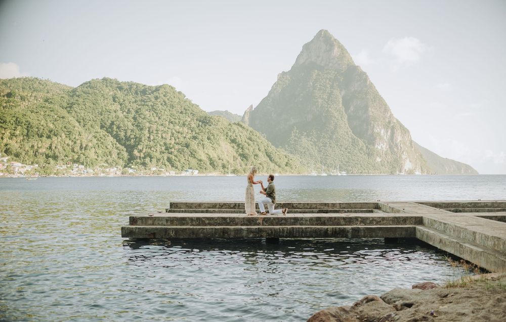 Saint Lucia engagement Photographer captures Surprise proposal with engagement photoshoot in Soufriere, St Lucia