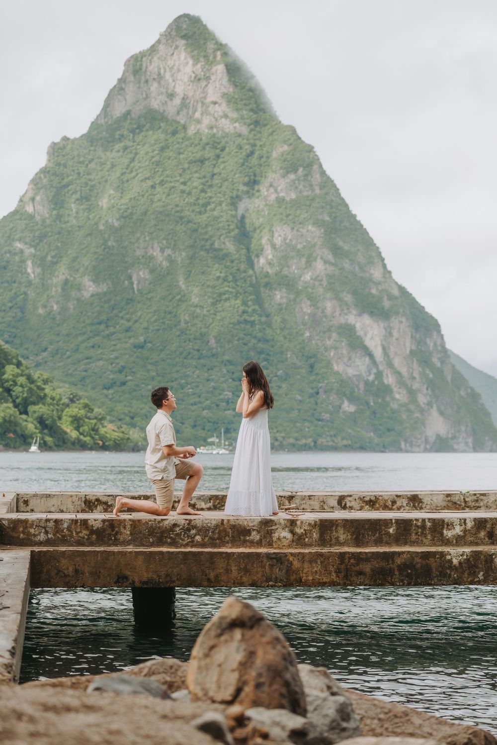 Saint Lucia engagement Photographer captures Surprise proposal with engagement photoshoot in Soufriere, St Lucia