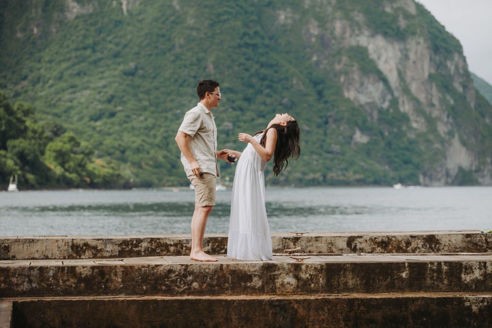 Saint Lucia engagement Photographer captures Surprise proposal with engagement photoshoot in Soufriere, St Lucia