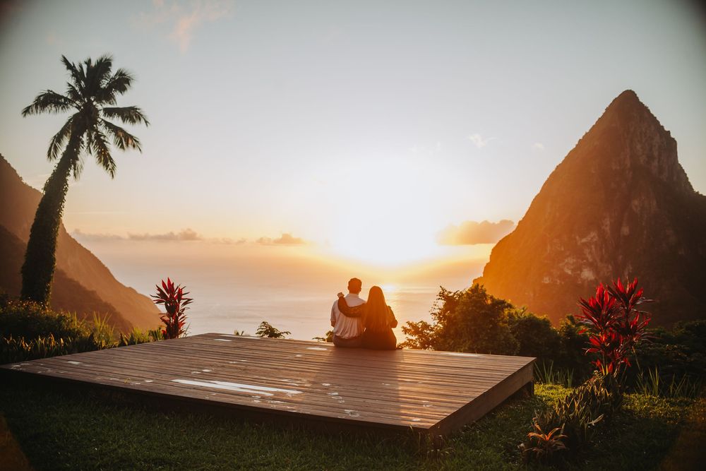 Saint Lucia engagement photographer captures Surprise proposal with engagement photoshoot at Hotel Chocolat, Soufriere, St Lucia