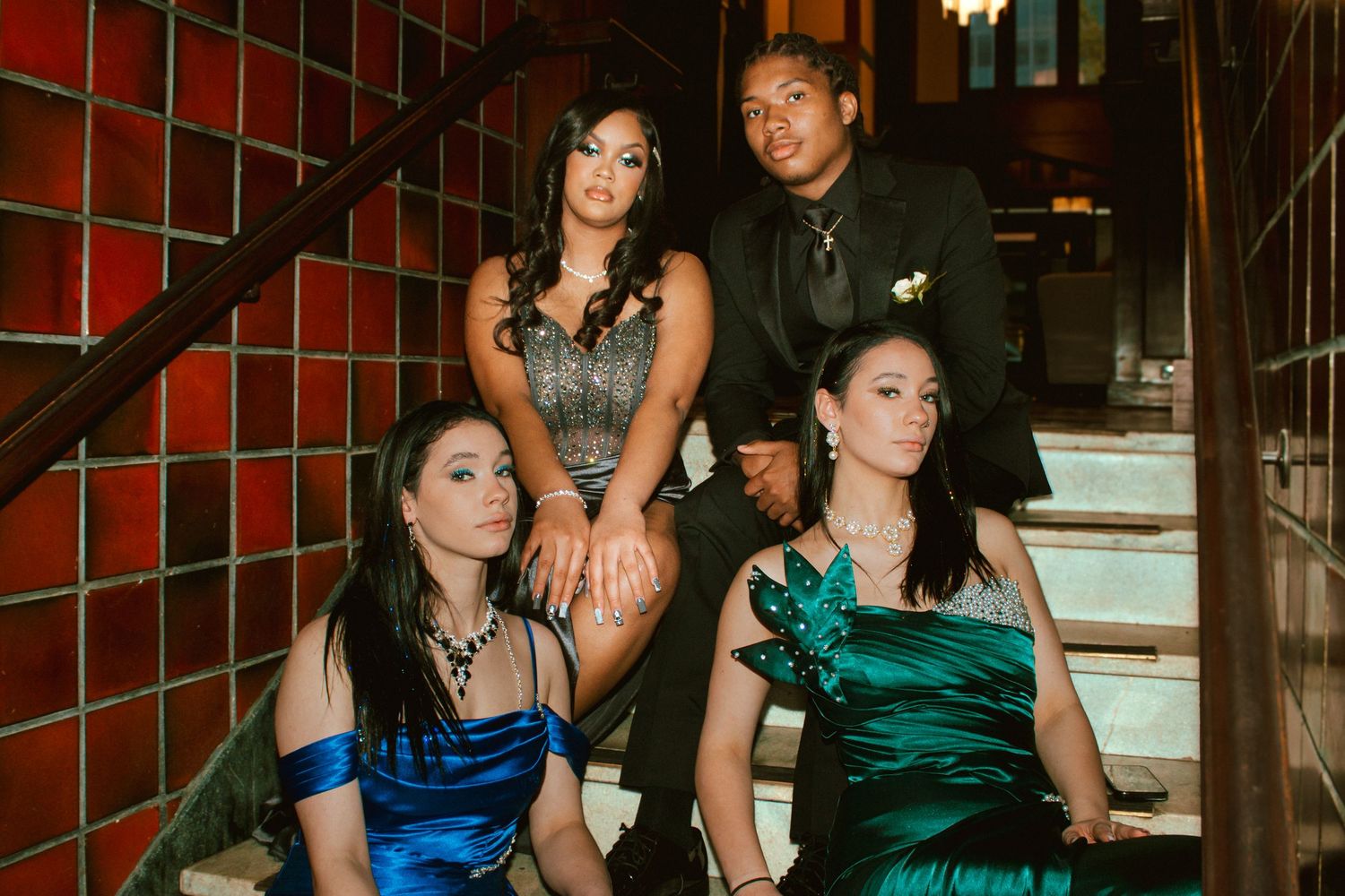 Group of Putnam City North Juniors Pose for Prom Photos in Skirvin Hilton Lobby