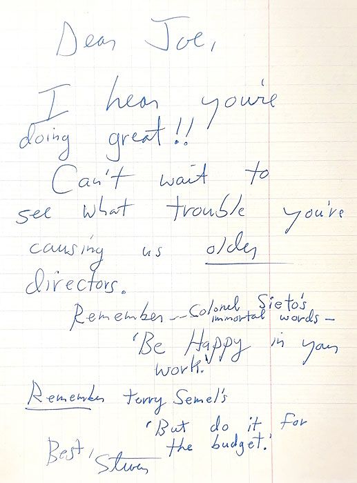 Letter from Steven Spielberg to Joe Dante
