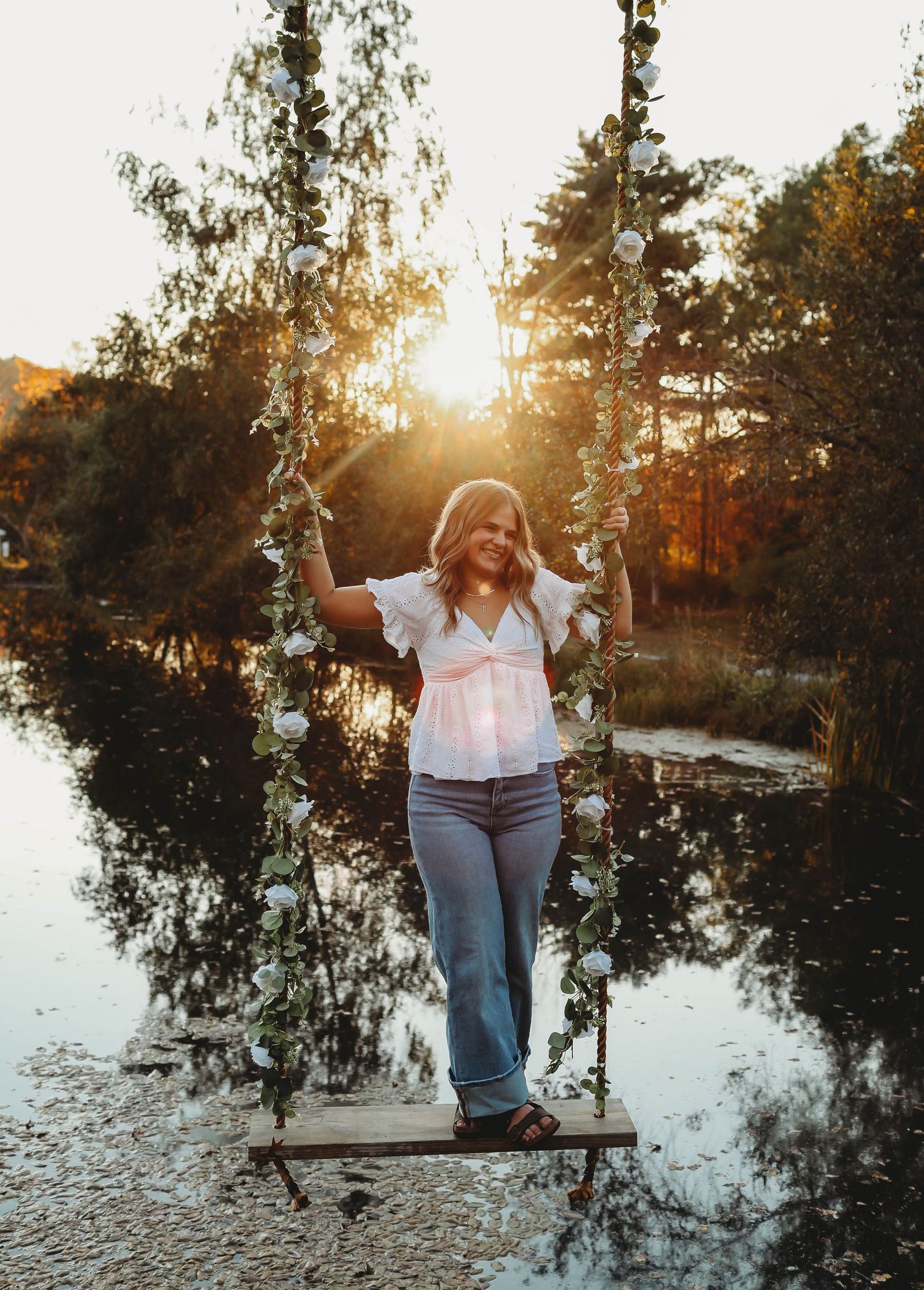 swing photos, senior, pond, photography
