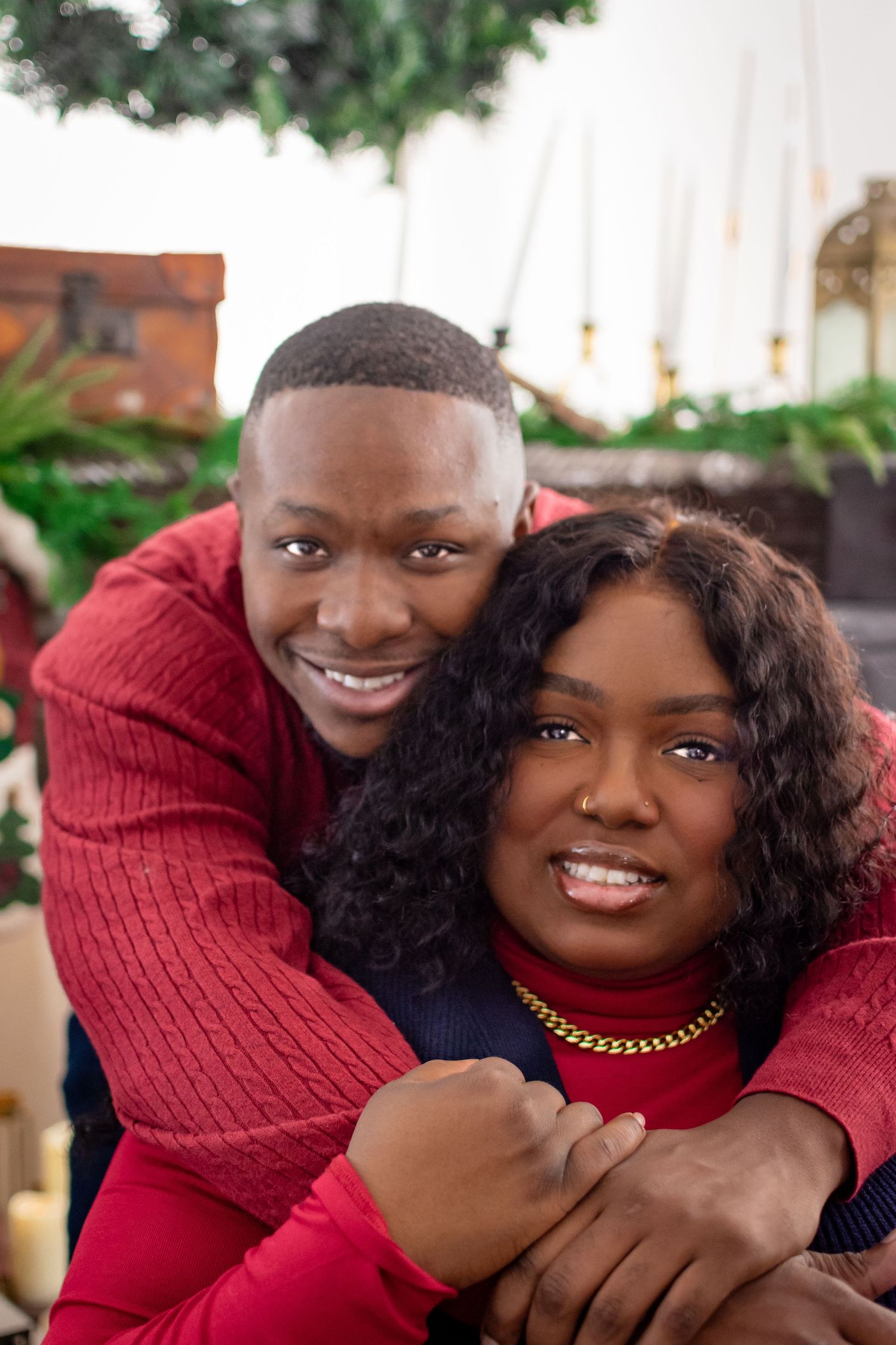 Parents smiling during Tacoma Christmas photo session at IAMCREATIVESPACE