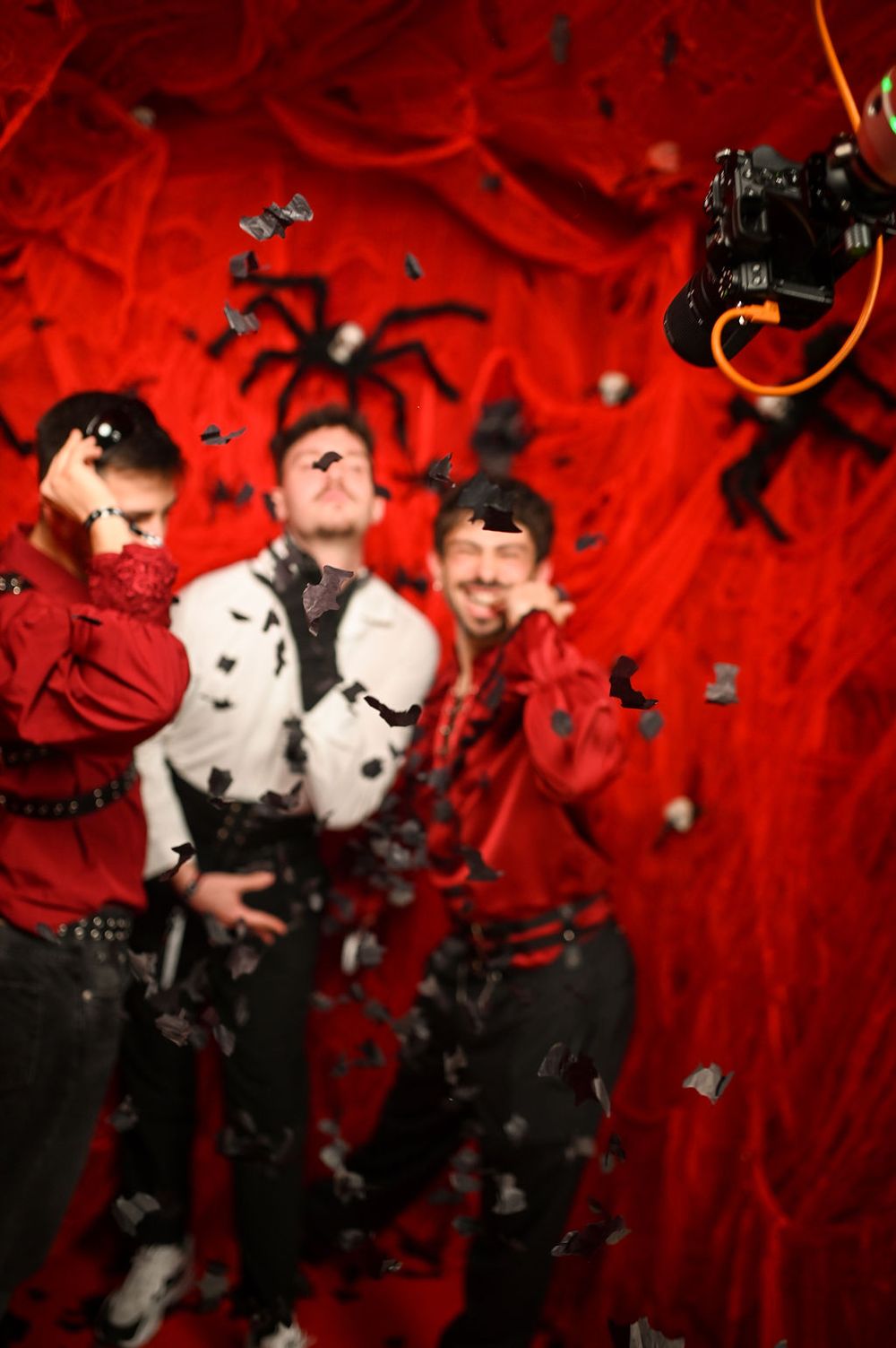 GlamBot with a red Halloween decor with spiders at the YouTube x Lady Gaga Mayhem Halloween Party – La Paloma Barcelona