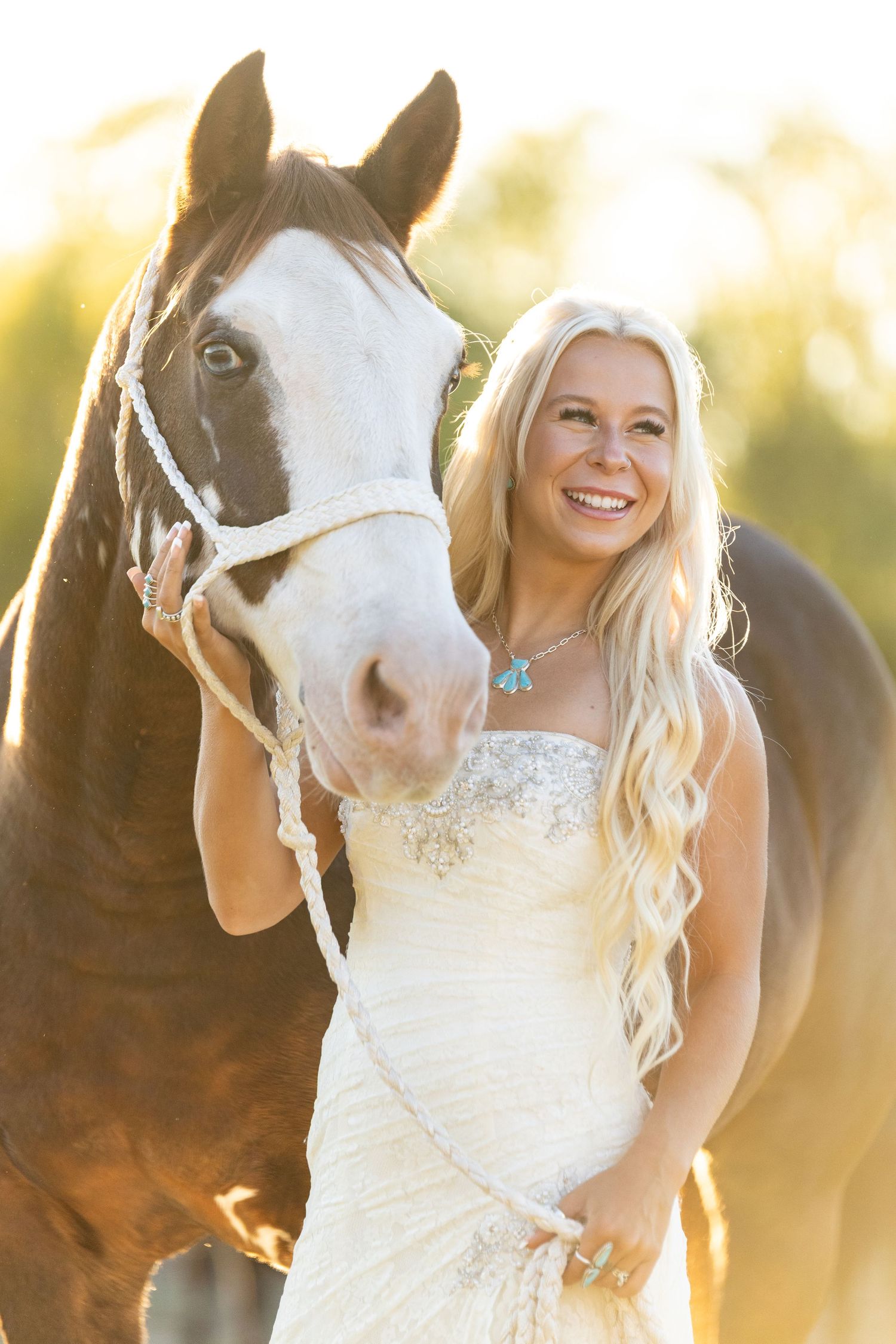 equestrian bridal portraits, cowgirl bride with horse